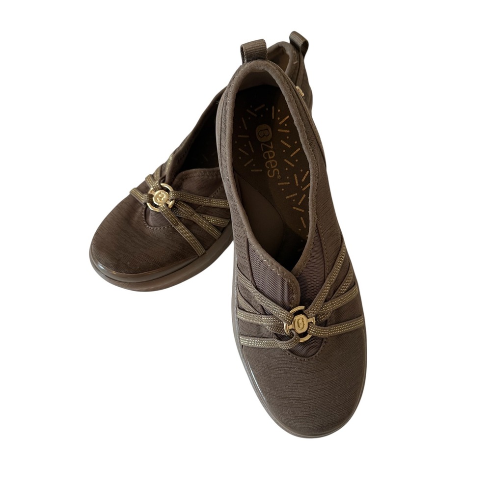 Bzees Niche Brown Stretch Fabric Slip On Loafers Shoes Womens Size 8M